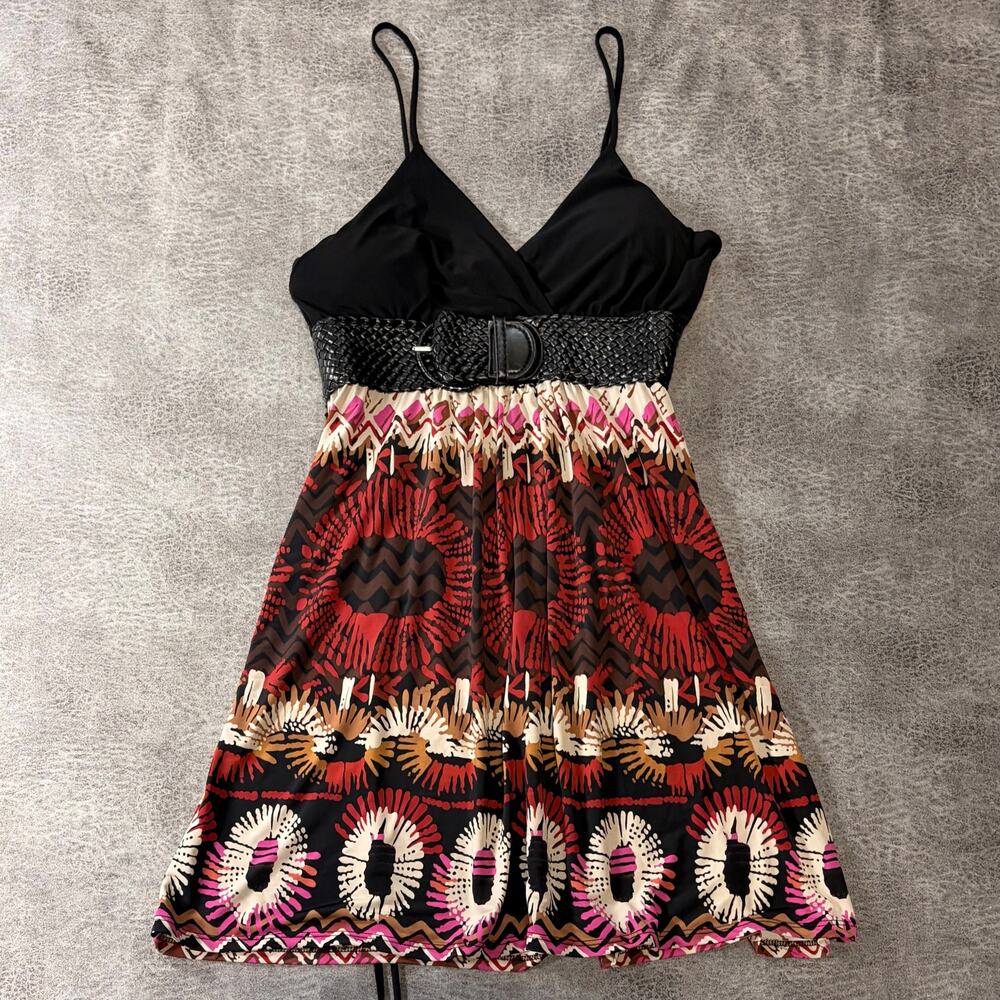 Y2K Empire Waist Geometric Mini Dress